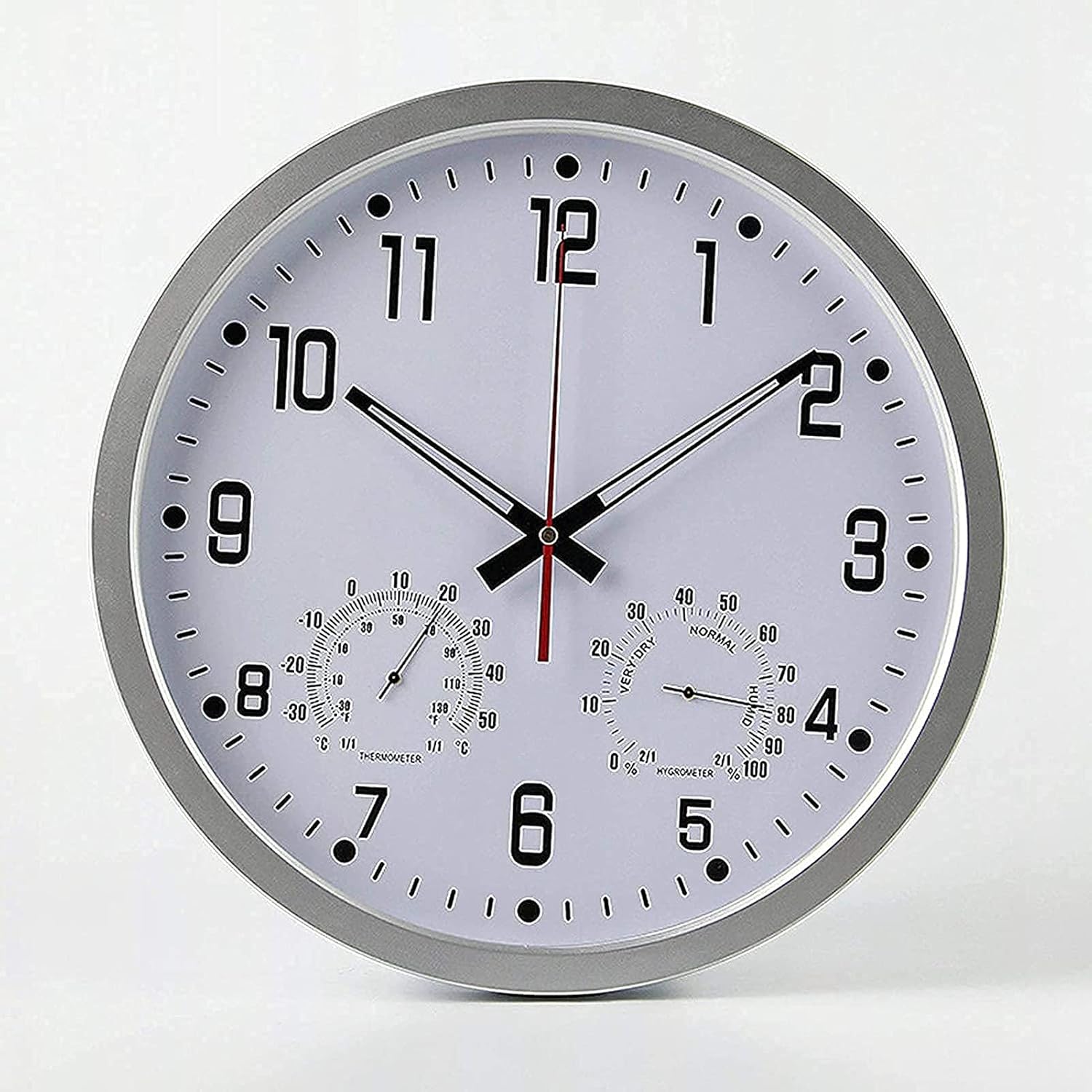 Outdoor Garden Wall Clock 14 Inch Large Waterproof Garden Clock with Hygrometer Thermometer Waterproof Outdoor Clock Decorative Fence Ornament Outside Clock Mute Wall Clock (Grey)