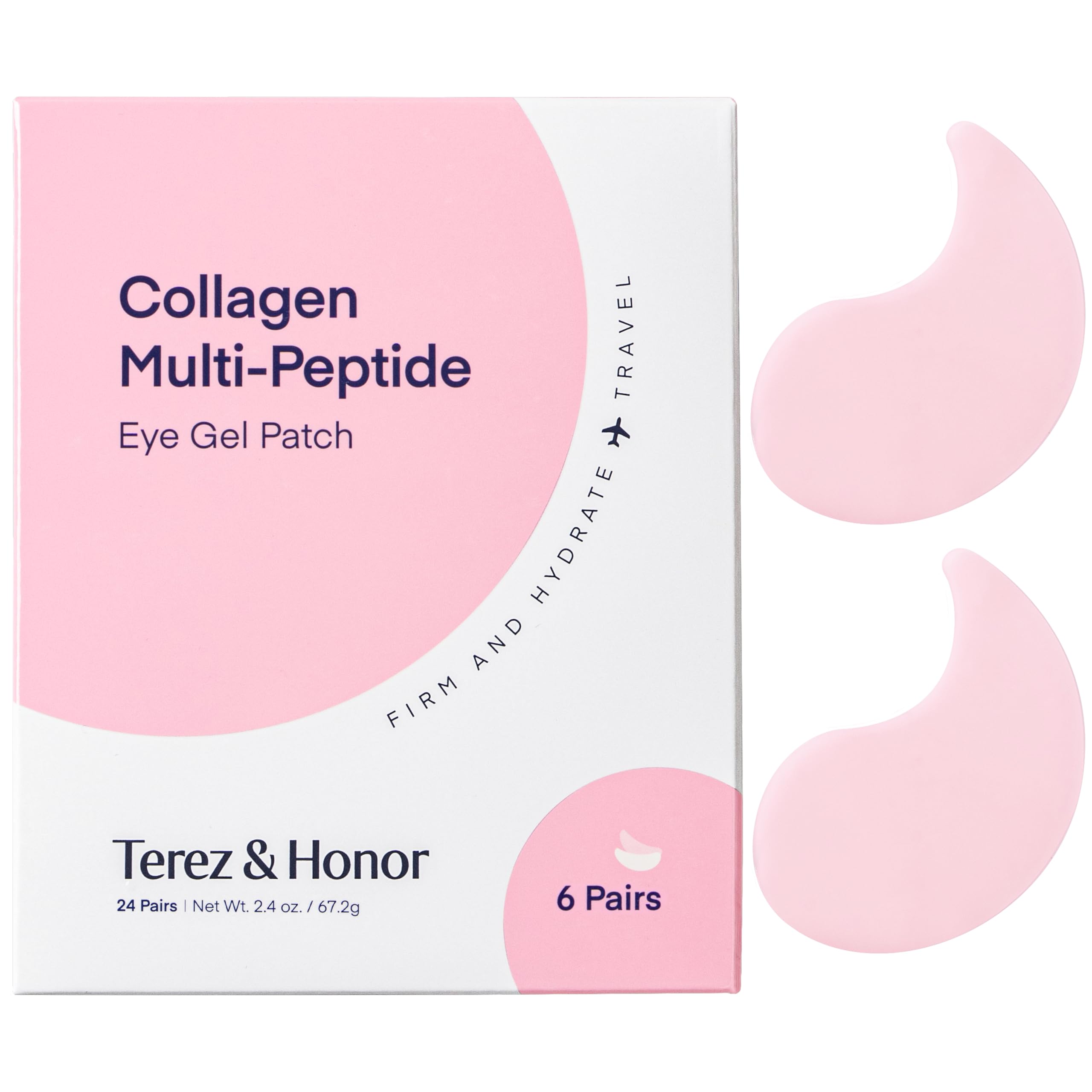 TEREZ & HONOR Peptide Collagen Hydrogel Eye Patches - 6 Pairs Korean Under Eye Masks for Puffy Eyes, Dark Circles, Wrinkles & Undereye Bags - Travel &
