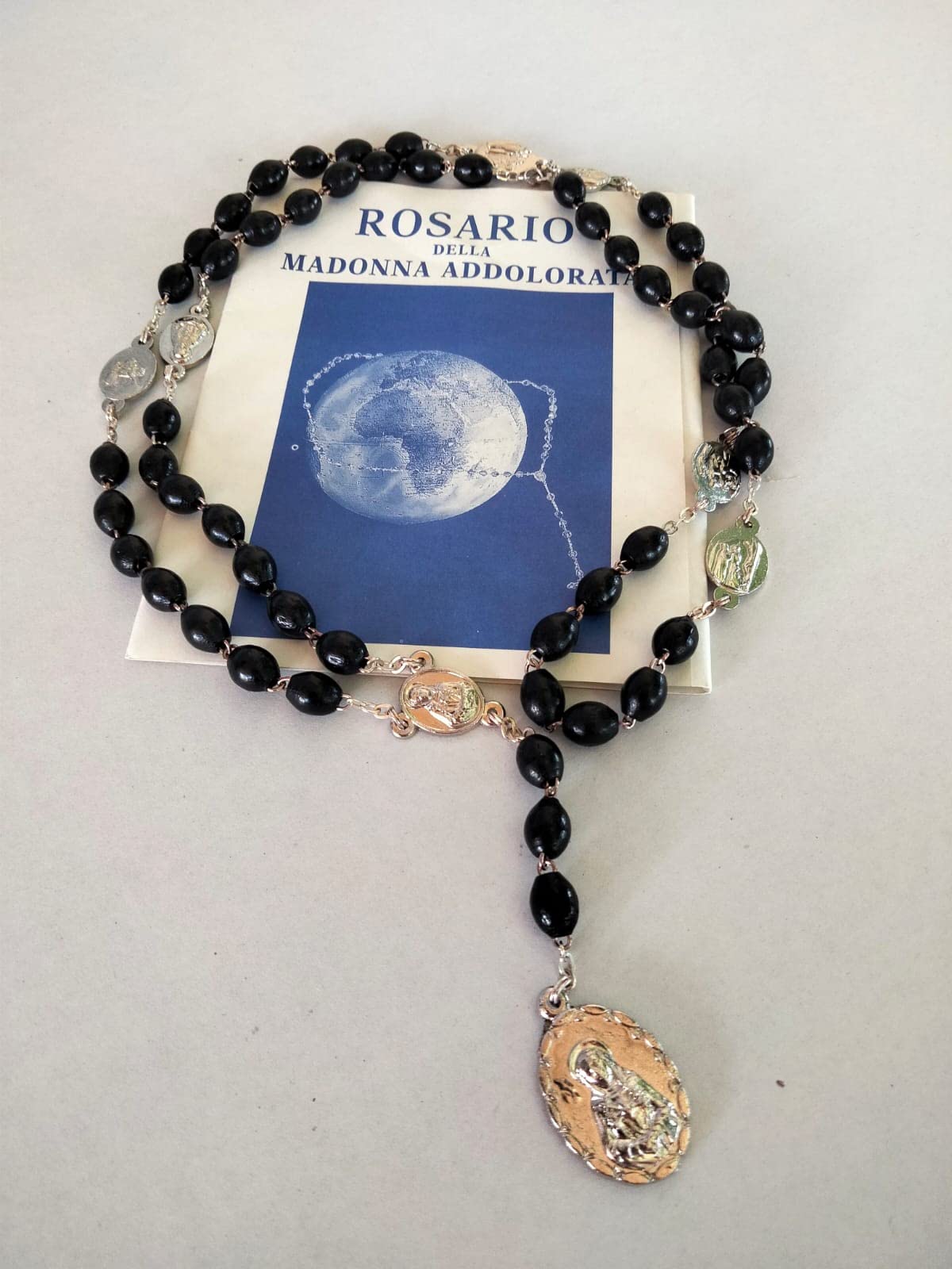 Rosario Madonna Addolorata in Legno con Libretto grani ovali 6x8 mm Rosario dei 7 dolori di Maria