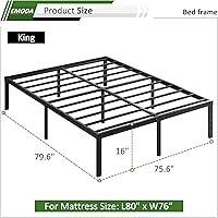 Vista 3 de EMODA 16 Inch Platform King Bed Frame No Box Spring Needed, Heavy Duty Metal Mattress Foundation with Sturdy Steel Slats Support, Noise Free, Easy