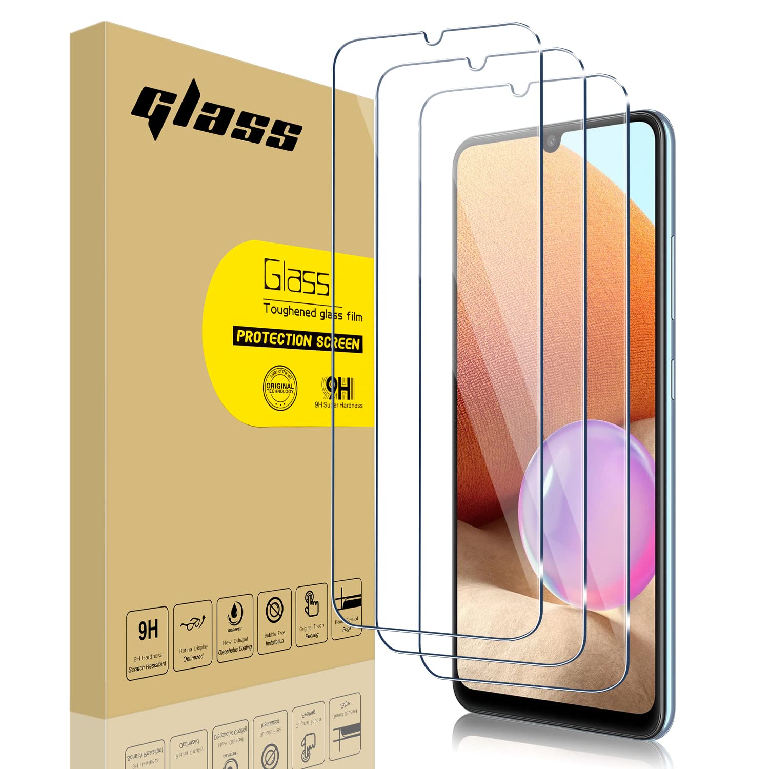 ZDYSZDYS A13 Glass Screen Protector - [2.5D Round Edge] [9H Hardness] [High Definition] [Bubble Free] [Anti-Scratch] For Samsung Galaxy A13 5G/A13 4G/A12/A32 5G Tempered Glass Screen Protector 3 Pack