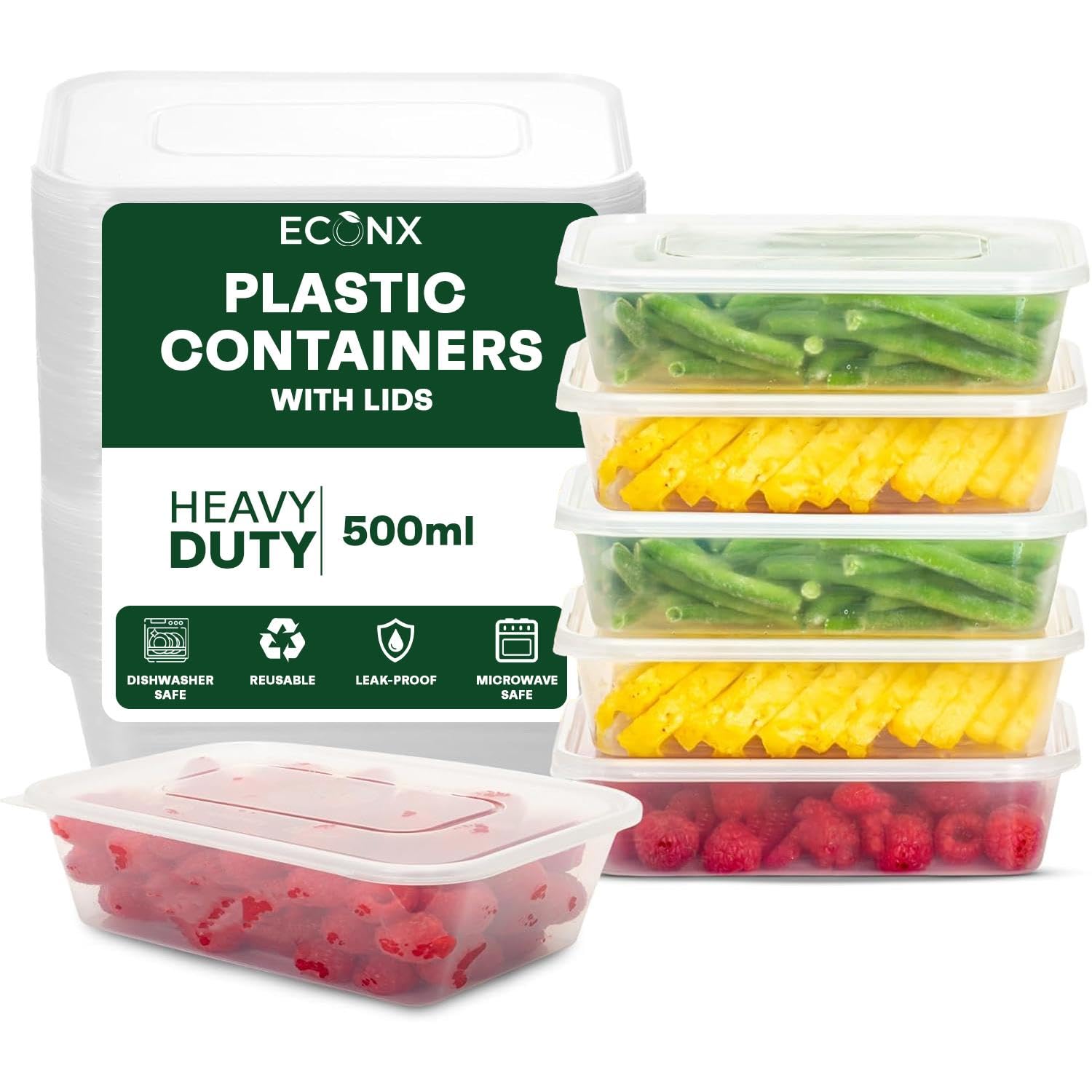 Econx Clear 200 X 500Ml Plastic Food Storage Containers With Lids Microwave & Freezer Safe Food Containers - Bpa-Free, Reusable, Takeaway Meal Prep Containers Boxes For Home, Business, Restaurants, Hotels
