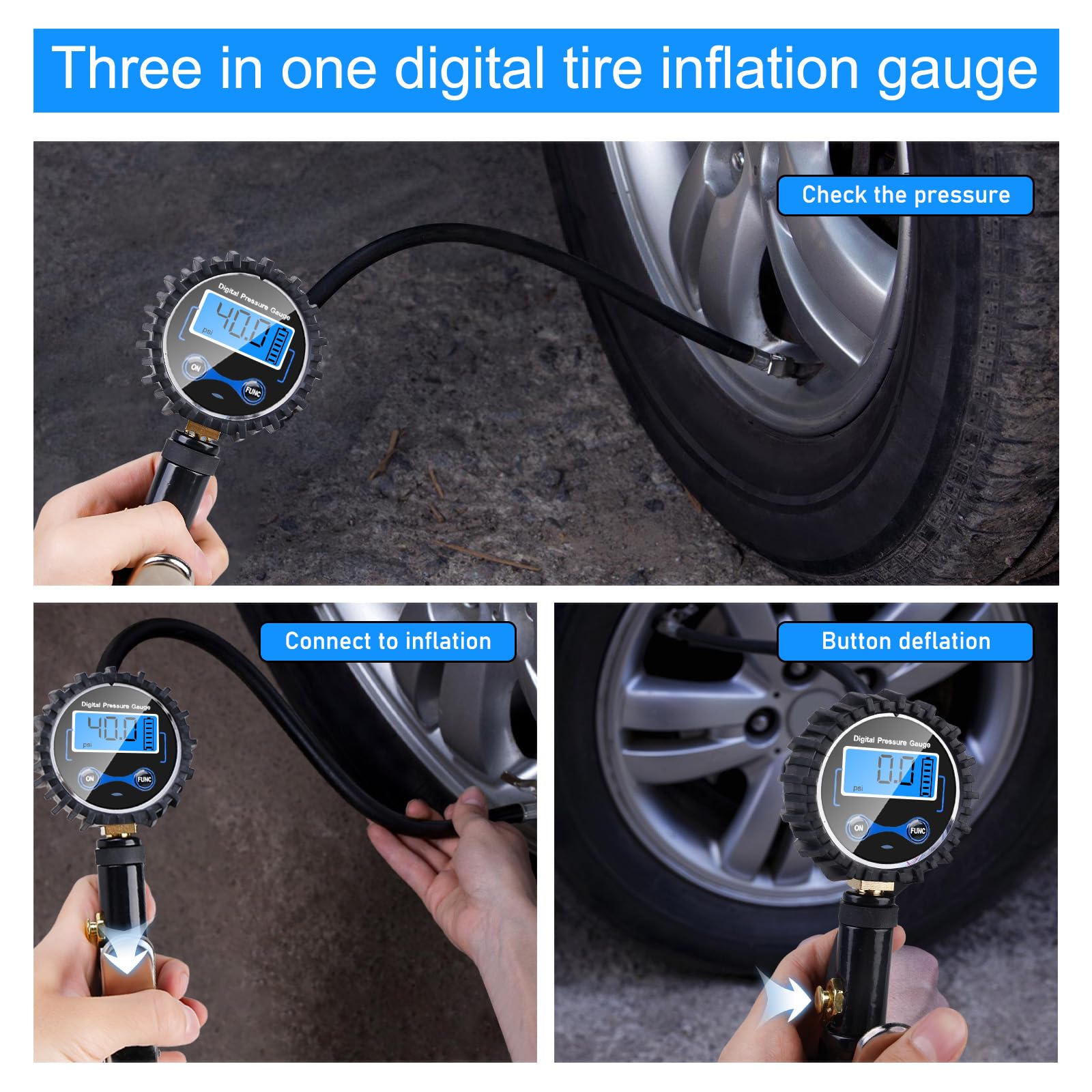 Gonfiatore per pneumatici, manometro digitale 200 PSI, misuratore di pressione ad alta precisione per auto, moto e bici
