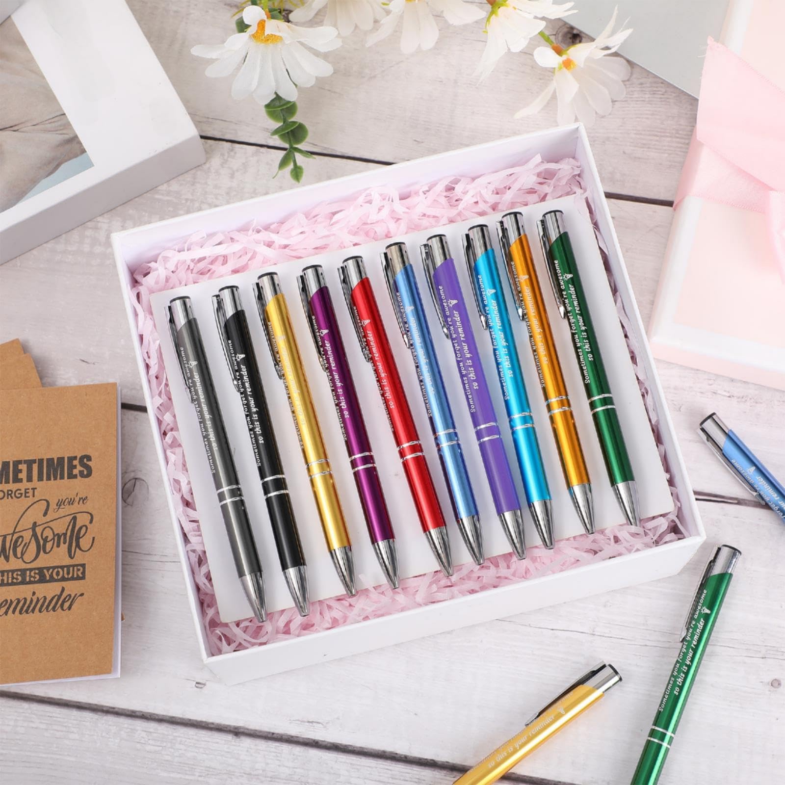 Sabary Juego de 100 blocs de notas inspiradores, bolígrafos motivacionales, mini cuadernos de bolsillo motivacionales, diarios, regalos a granel, bolígrafos de metal inspiradores para suministros