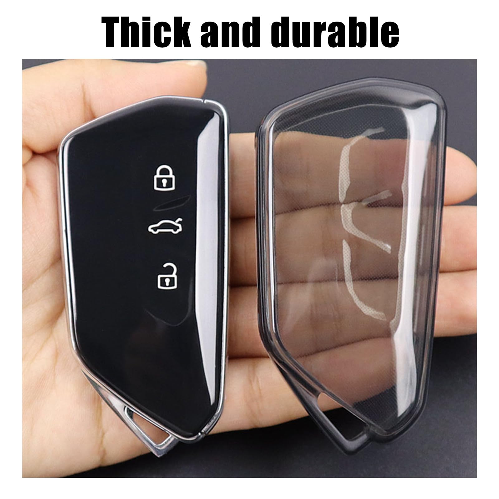 Etui na kluczyki samochodowe kompatybilne z VW Golf 8 z 3 przyciskami, do Skoda Octavia, do Seat Leon, miękkie etui ochronne z TPU odporne na zarysowania i wstrząsy (czarny przezroczysty)