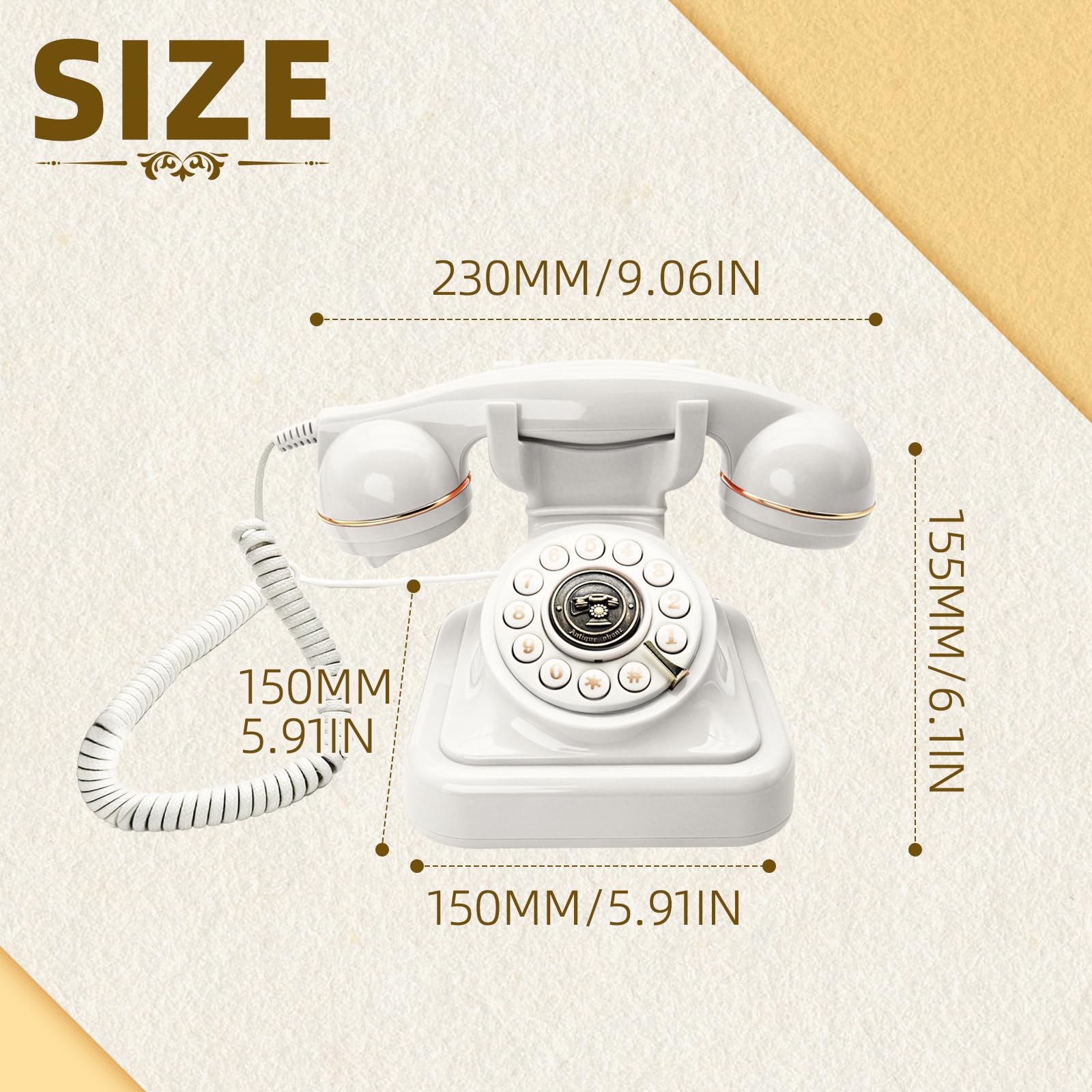 Europäisches Retro Telefon, Vintage Tastentelefon mit Einstellbarer Klingellautstärke und Wahlwiederholung, schnurgebundenes Telefon für Zuhause, Büro, Café Dekoration (Weiß)