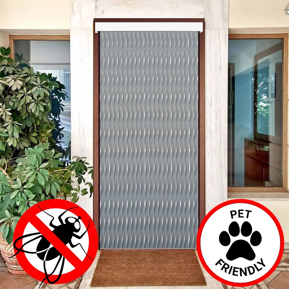 Cortinas - Tenda in corda per esterni, in plastica PVC e barra in alluminio, ideale per terrazze e verande, anti-mosche, grigio, 210 x 120 cm