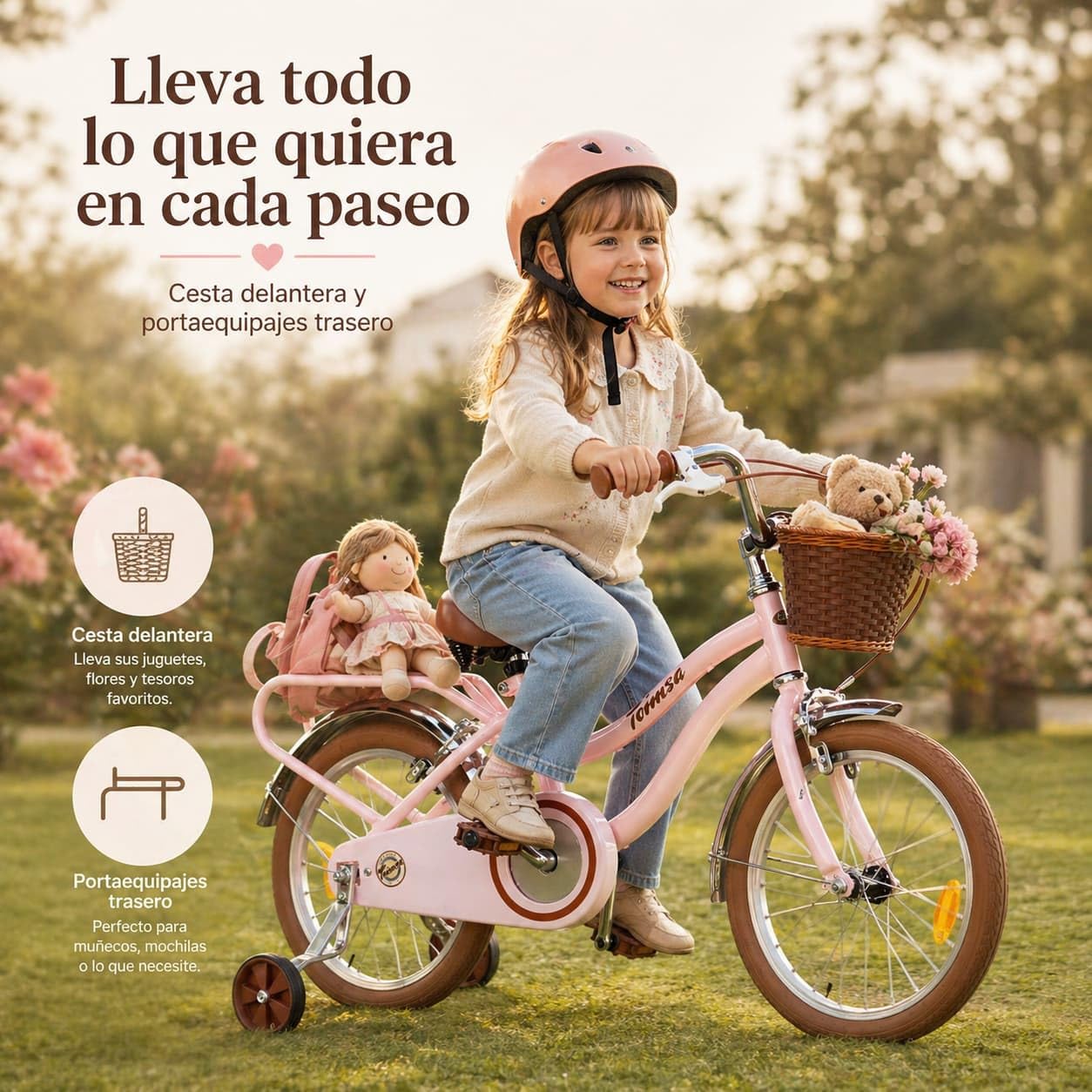Toimsa Vintage 16 inch Kids Bike/Bicycle, with a Retro Look Rear Carrier Rack and Front Wicker Style Basket
