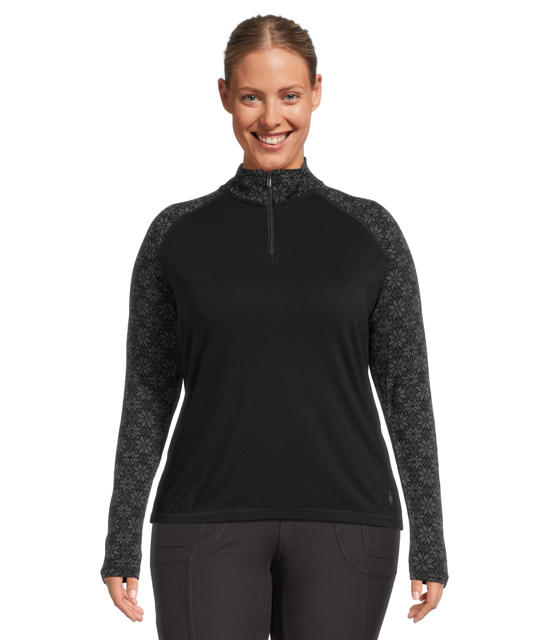 Smartwool Women's Black Digi Snow Plus Size Classic Thermal Merino Base Layer 1/4 Zip,