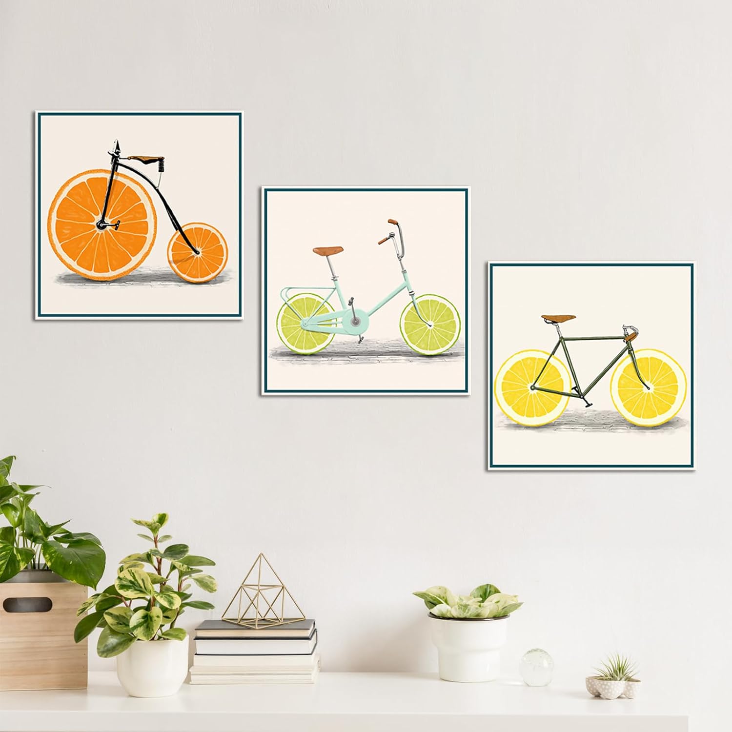 AoArtWZ Colorful Lemon Bike Picture with Orange Fruit Kitchen Canvas Wall Art - for Restaurant Home Dining Room Wall Decoration