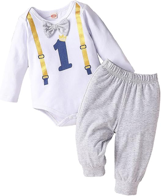 Baby Boy Clothes 1st Birthday Outfits Gentleman Long Sleeve Romper Pant Bow Tie Christening Gift