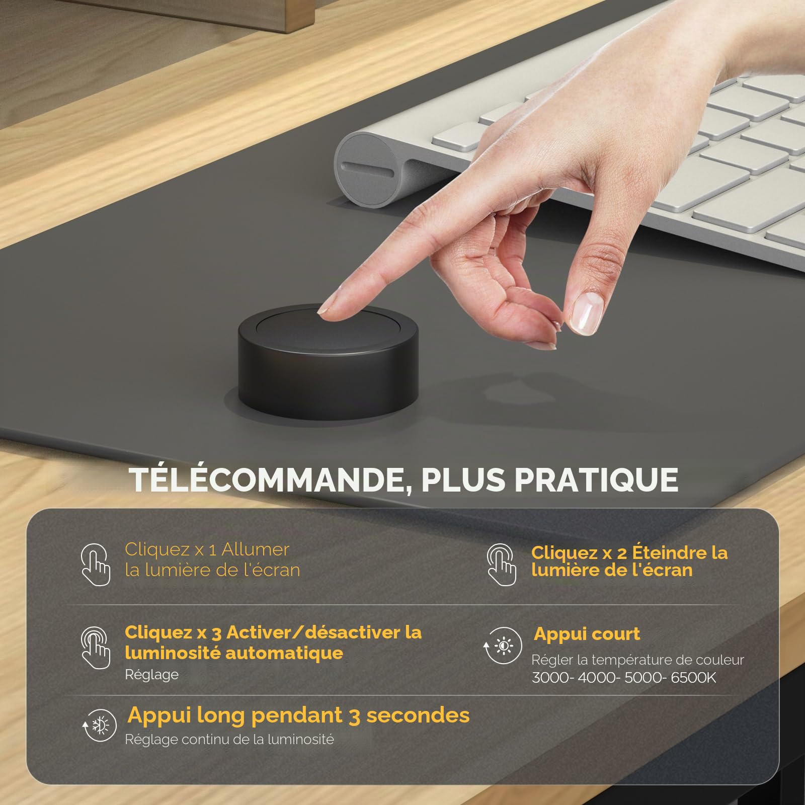 Barre lumineuse de moniteur – Lampe de moniteur d'ordinateur avec télécommande sans fil, barre d'écran USB-C, barre de lampe à gradation automatique, luminosité et température de couleur