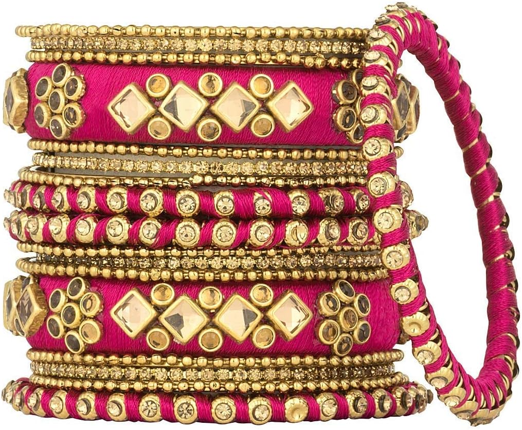 Aheli Ethnic Handmade Silk Thread Faux Stone Studded Bangle Set Bracelet Chudha Indian Wedding Festive Wear Fashion Jewelry Gift for Women Blue - Image 6