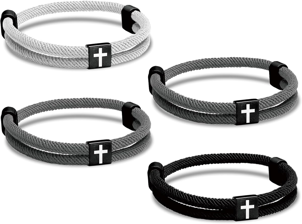 4Pcs WWJD Bracelets, Cross Bracelet for Men, Adjustable Braided Christian Bracelet for Men. Fashion Jesus Bracelets. Christian Gifts for men