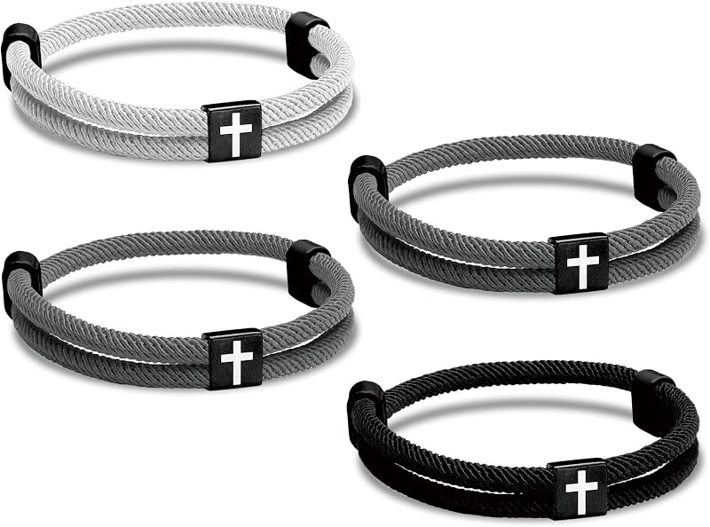 4Pcs WWJD Bracelets, Cross Bracelet for Men, Adjustable Braided Christian Bracelet for Men. Fashion Jesus Bracelets. Christian Gifts for men