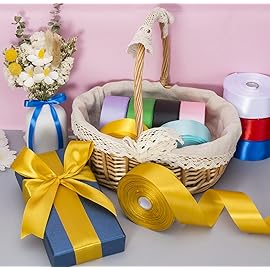 YASEO 1 1/2 Inch Gold Solid Satin Ribbon, 50 Yards Craft Fabric Ribbon for Gift Wrapping Floral Bouquets Wedding Party Decoration