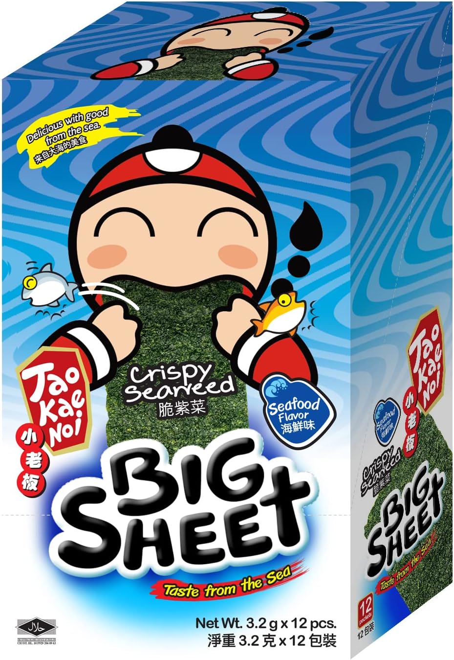Tao Kae NOI Crispy Seaweed Big Sheet Seafood Flavour, 12 x 3.2 g