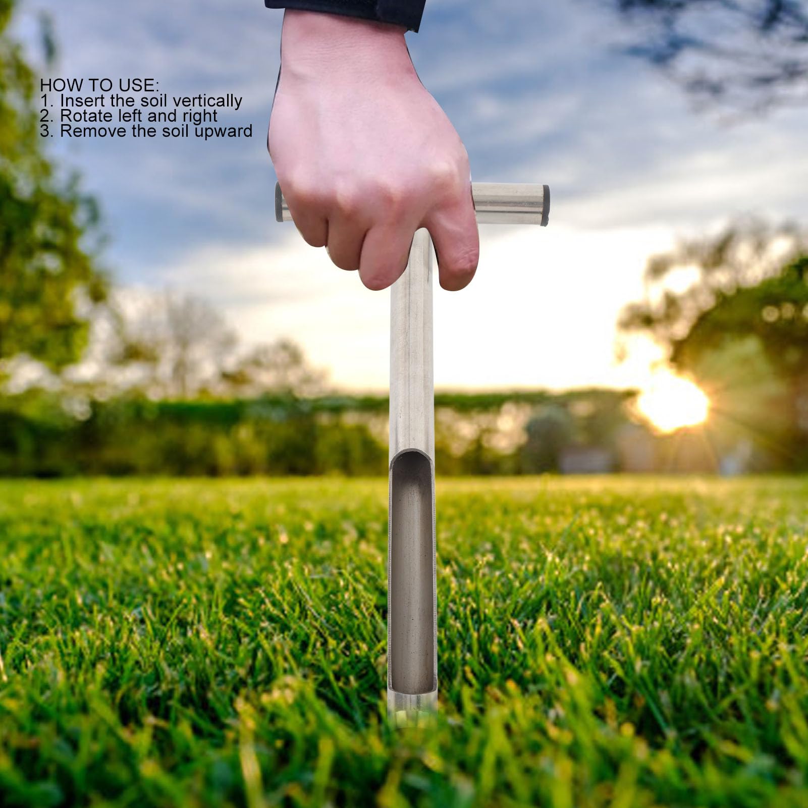 SIXRUN Bodenprobennehmer Edelstahl, 12 Zoll T-Griff mit wiederverwendbaren Probenbeuteln für Garten Landwirtschaft Golfplatz