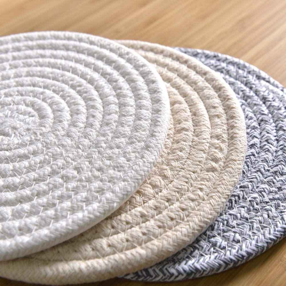 placemats, Simple Cotton Insulation Pad Table Mat Bowl Plate Pot Coaster Placemat-Gray Large(White Large)