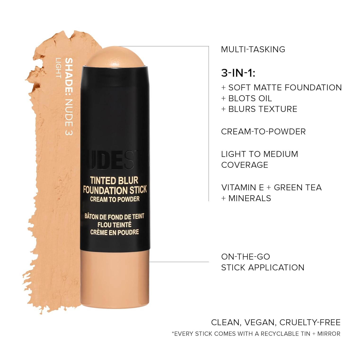 Nudestix Tinted Blur Foundation Stick – Cream-to-Powder Lightweight Makeup for Blurring Pores, Blemishes & Fine Lines | Natural-Matte Finish with Light-Reflecting Pigments - Image 5
