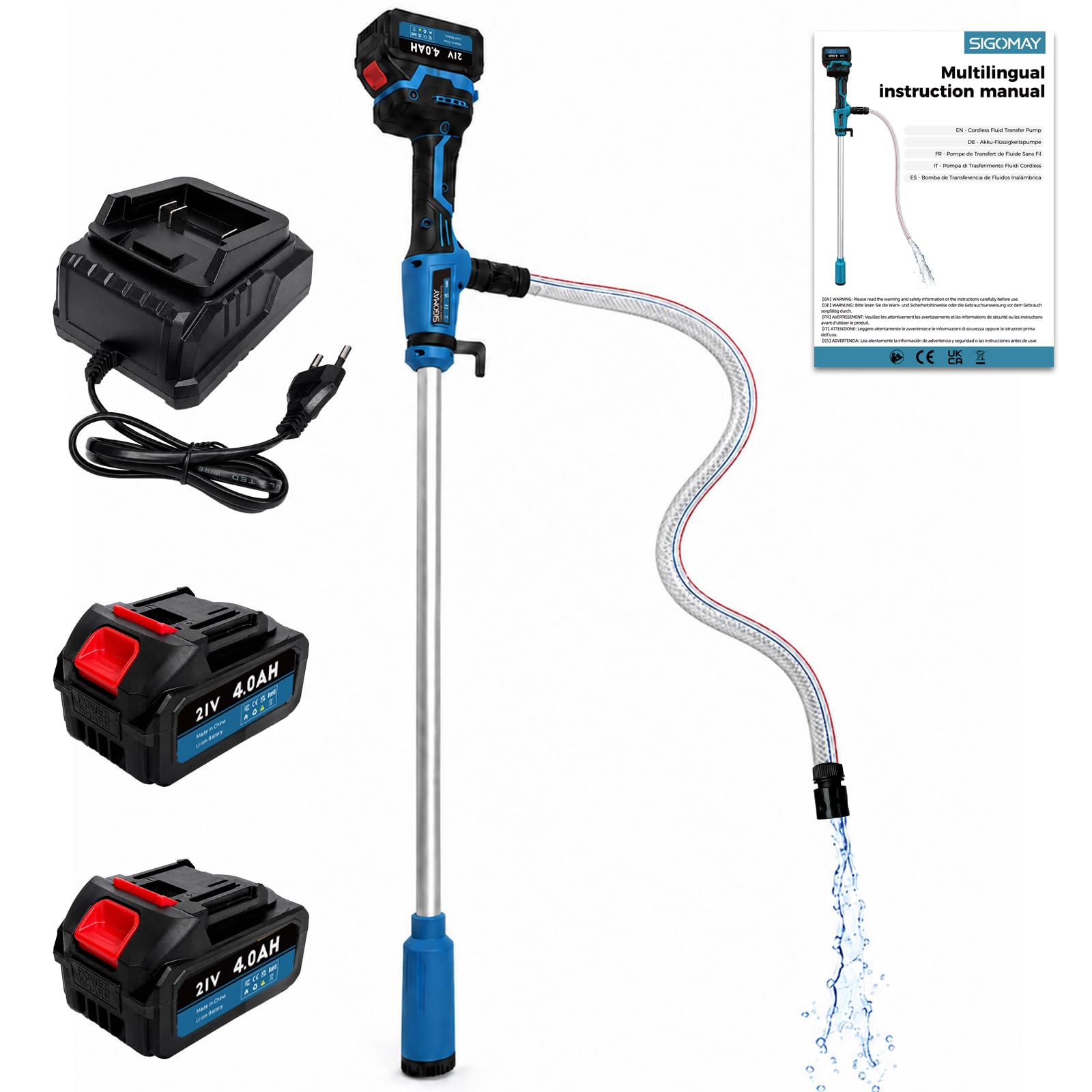 Bomba de Transferencia Inalámbrica, Compatible con Makita 18V LXT Batería, Bomba Eléctrica para Llenado con Pantalla Digital y Parada Automática, 2725 L/h, para Diésel, Agua, Jardín, IBC