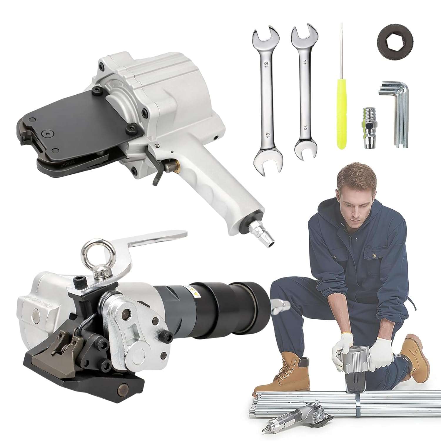 Steel Strapping Tool for 1/2’’ to 3/4" Width Steel, 3-in-1 (Tensioner, Crimper, Cutter) Heavy Duty Metal Straps Packaging Machine, Manual High Tensile Strapping Tensioner Banding Tool