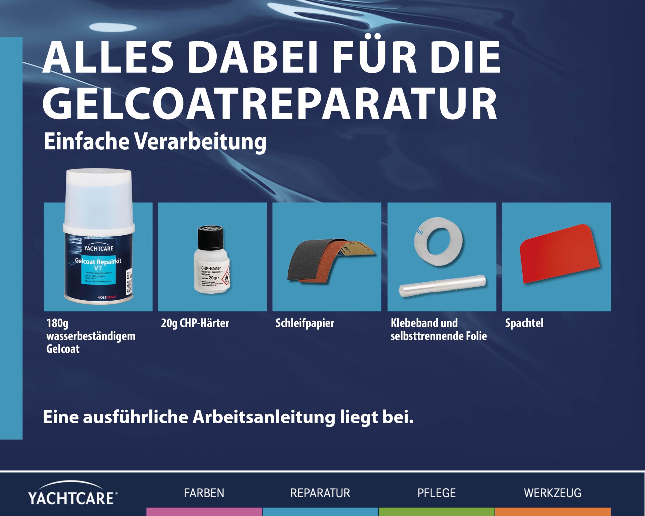 Yachtcare Gelcoat VT RAL9001 - Kit de reparación sin estireno, 200 g, para pequeños arañazos y astillas, Ideal para Barcos, caravanas y autocaravanas