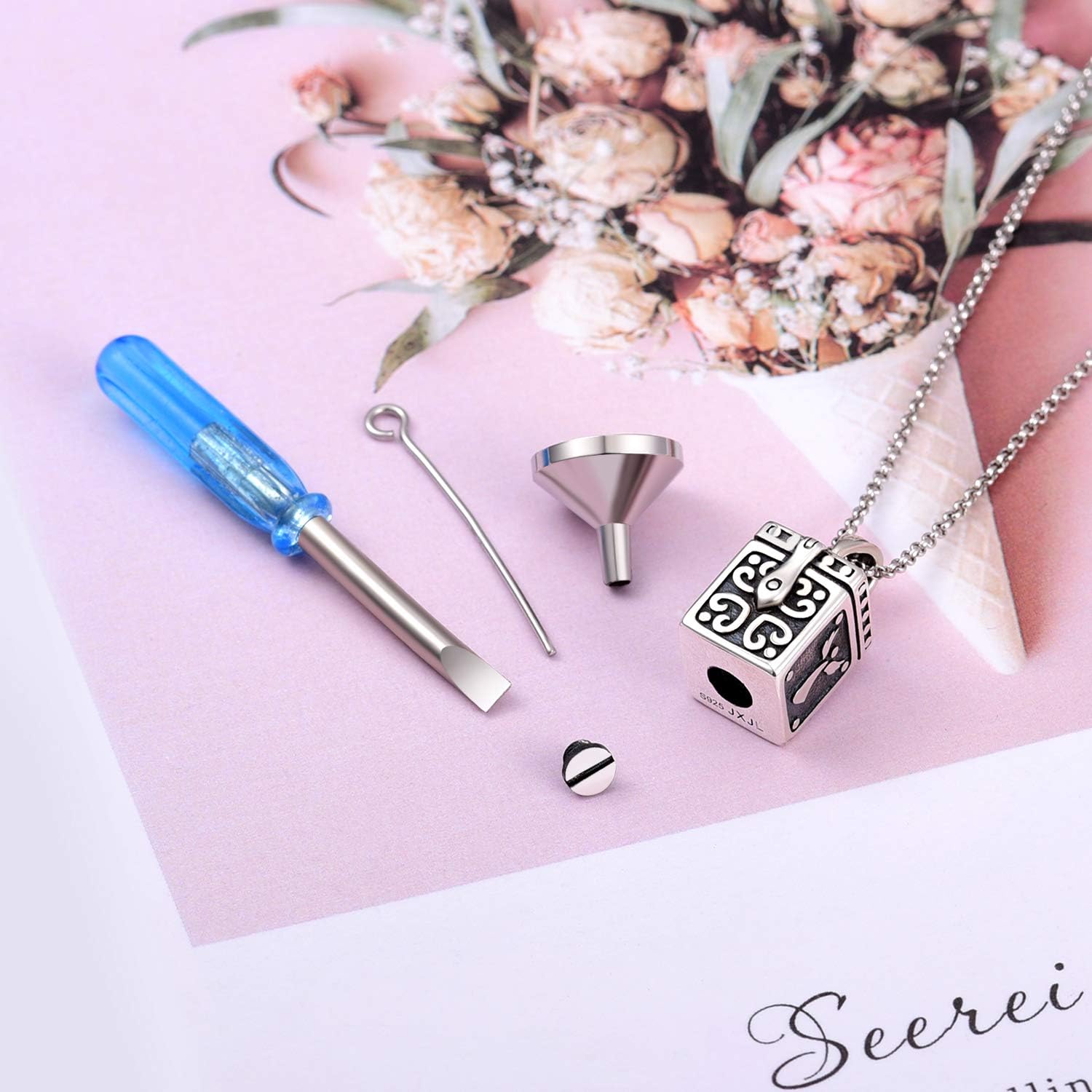 Silver Locket Urn Pendant Necklace Classic Angel Prayer Box Urn for Loved One Cremation Ashes-Always in My Heart Memorial Jewelry - Image 6