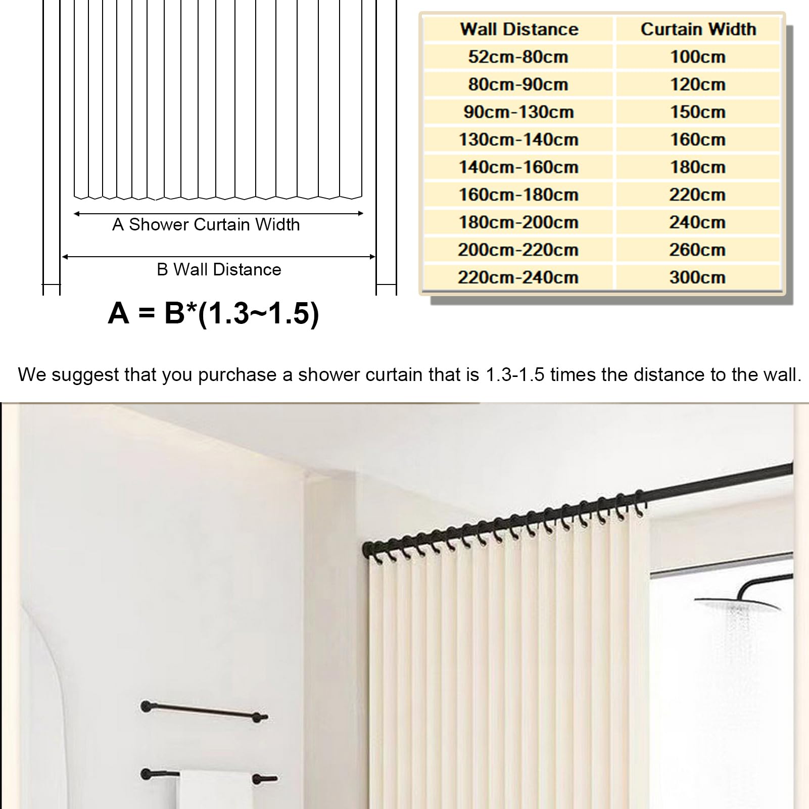 Rideau de Douche Pliable en Lin, Anti Moisissure et Imperméable, Fermeture Rapide Aimantée, Beige, 120x200cm