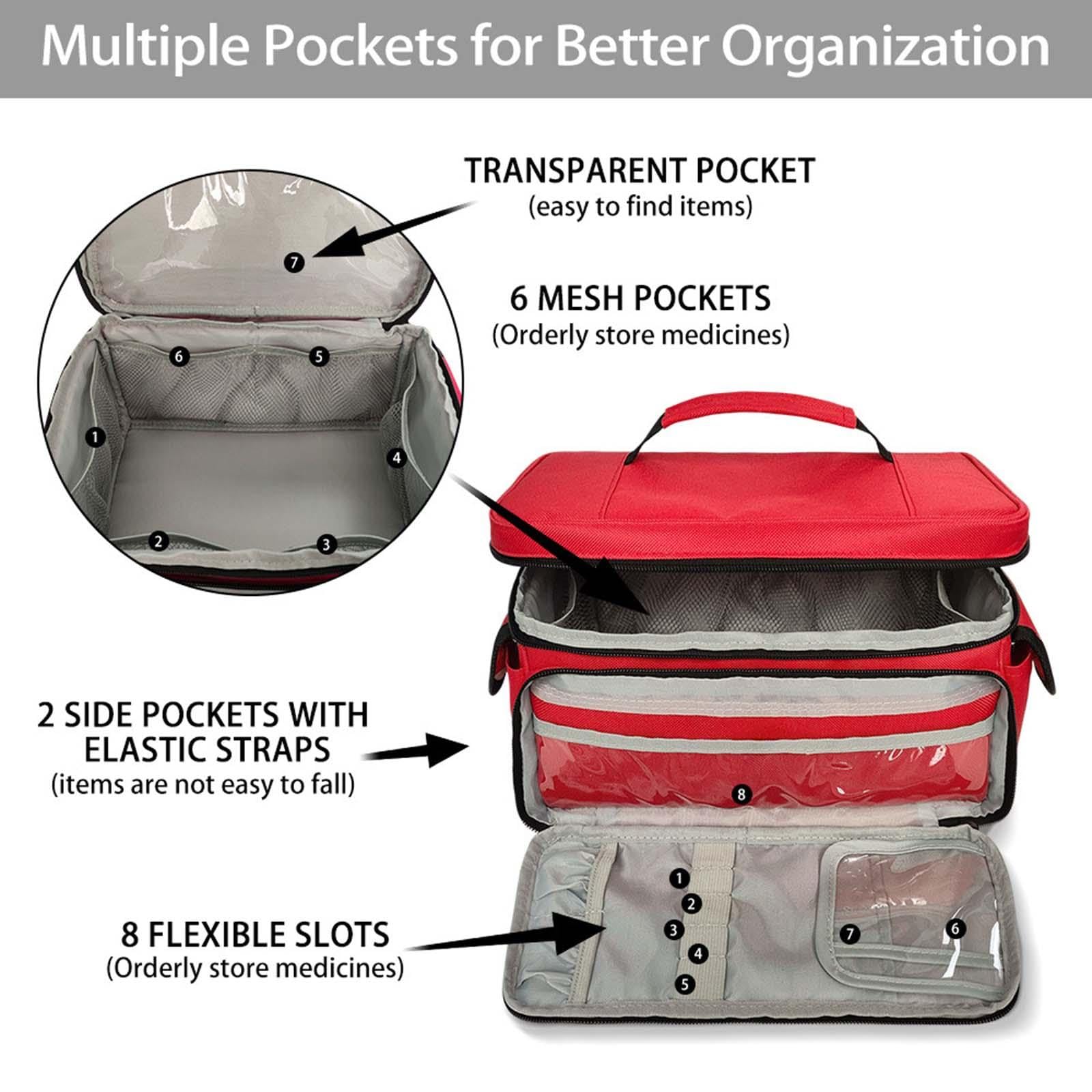 F Fityle Botiquín Bolso Pastillero para Emergencias Estuche Organización Médica con Asa y Diseño Compacto Adecuada para Hogar Trabajo Coche y Camping, Rojo