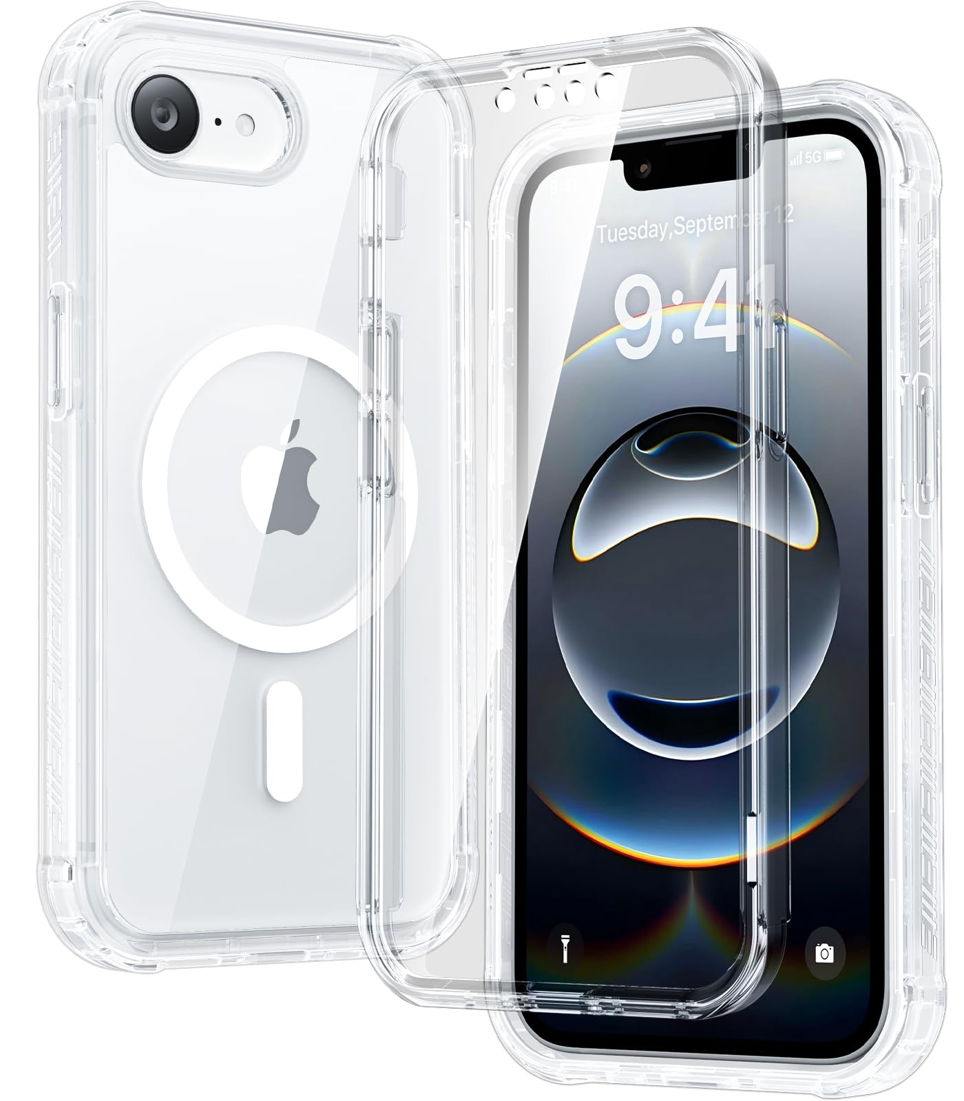 Diaclara Magnetic Case for iPhone 16e 6.1'' (Clear) - Full Body Rugged Case with Built-in Screen Protector and Wireless Charging Support