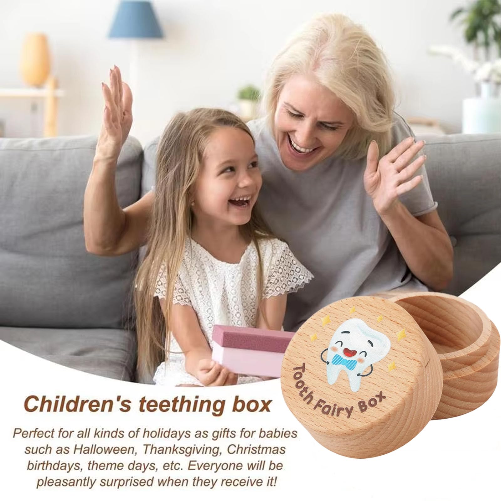 Support De Porte Fée Des Dents En Bois Avec Pièces De Monnaie - Magie Bleue Pour Enfants Et Sourires Magiques