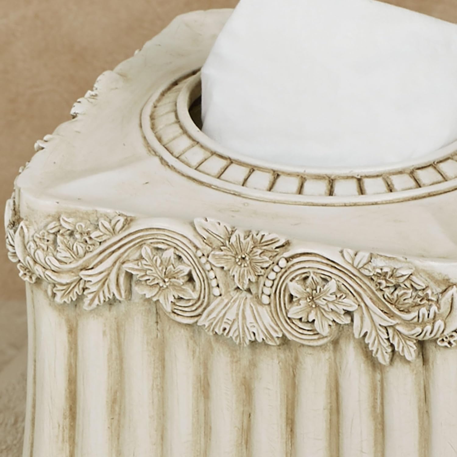 Touch of Class Flowering Medallion Tissue Cover - Resin - Antique Ivory - Painted by Hand Cover for Bathroom, En Suite, Kitchen Counter - Functional Accessory