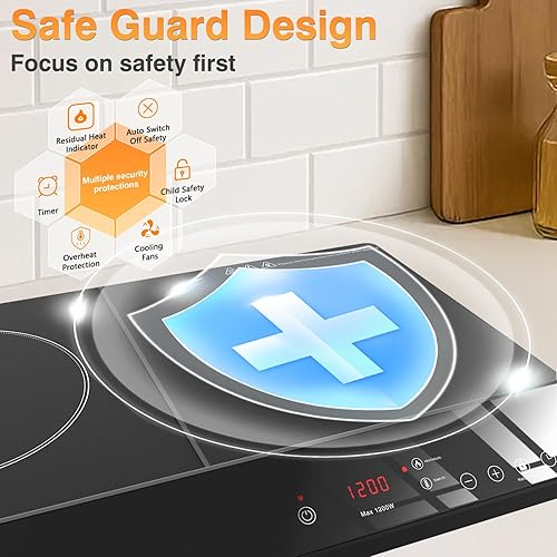 Miniatura 6 de Placa de cocción de inducción de doble quemador, 1800 W, 2 quemadores con control táctil independiente de 9 temperaturas y potencia, estufa