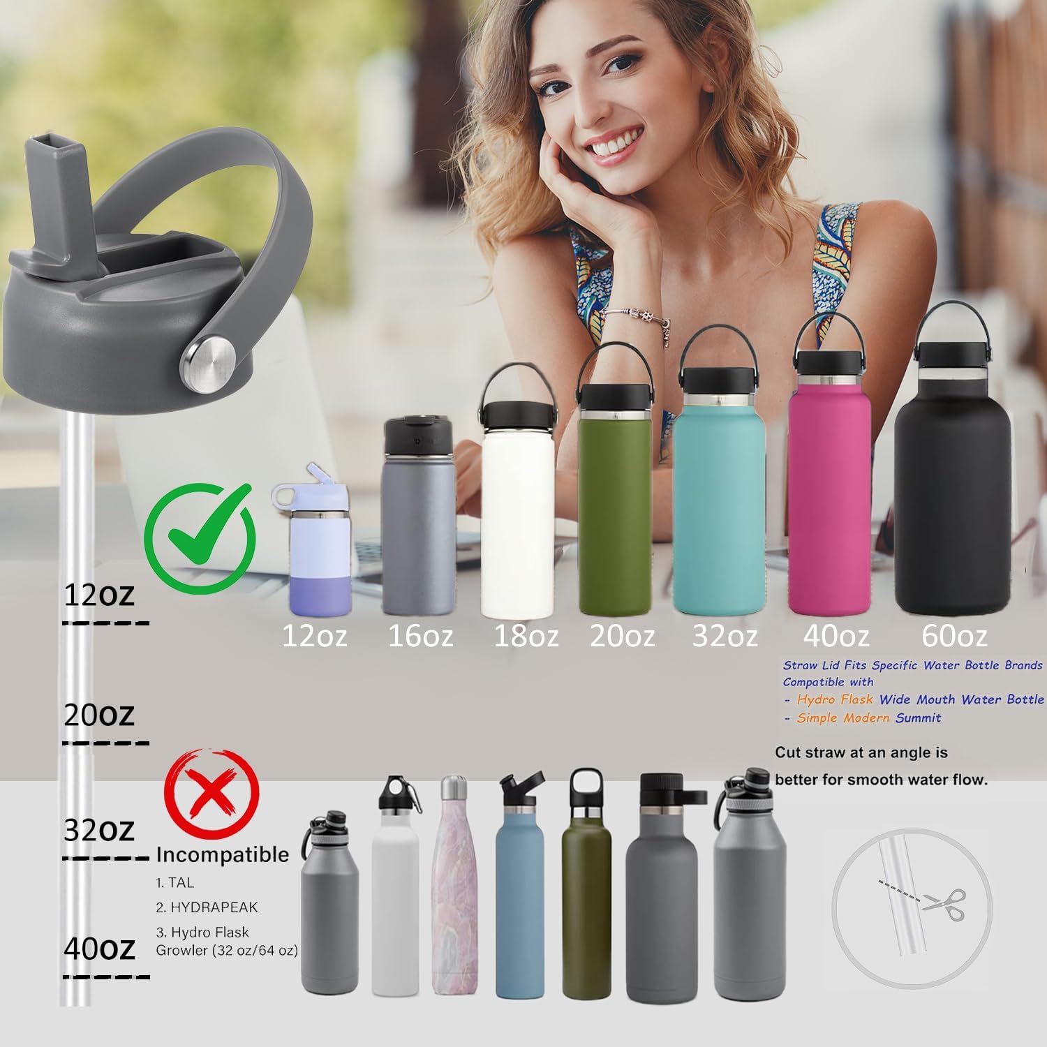 Straw Lid for Hydro Flask Wide Mouth 32 40 oz, Straw Lids with Flexible Handle and Straws Compatible with HydroFlask, Replacement Sports Flex Cap Wide Mouth Top 32 40 oz - Image 3