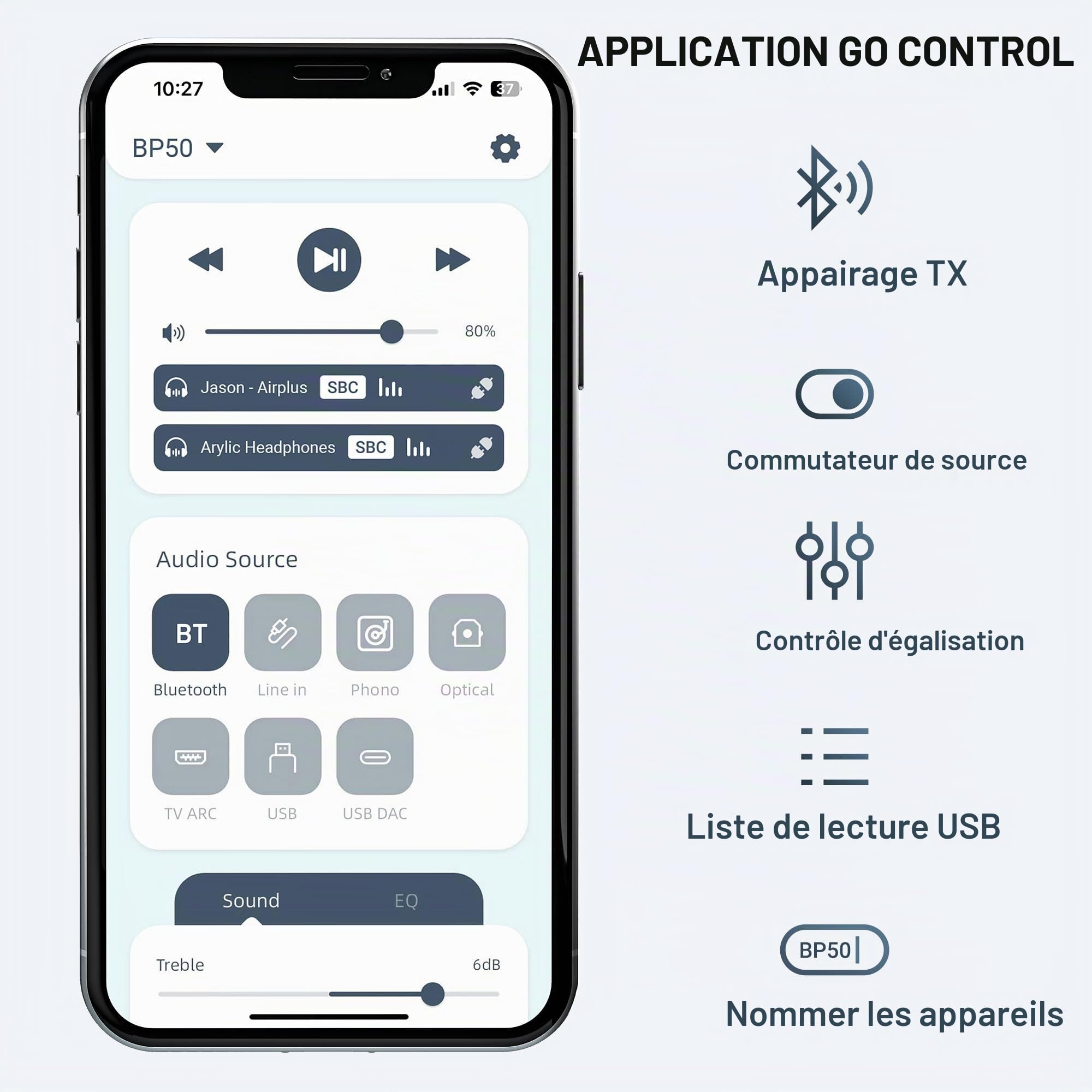 BP50 Récepteur Bluetooth 5.2 aptX stéréo HDMI ARC Application GO. Adaptateur audio Bluetooth DAC RCA récepteur AV préamplificateur stéréo.