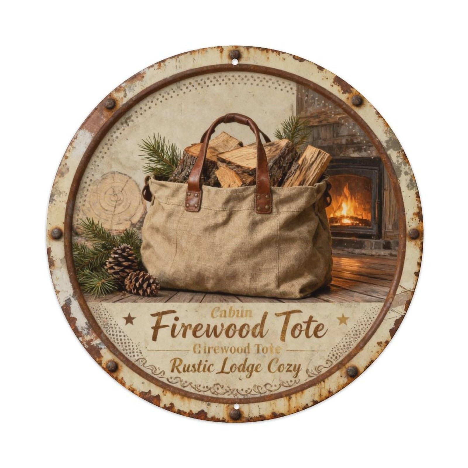 Canvas Firewood Tote Metal Tin Sign Plaque
