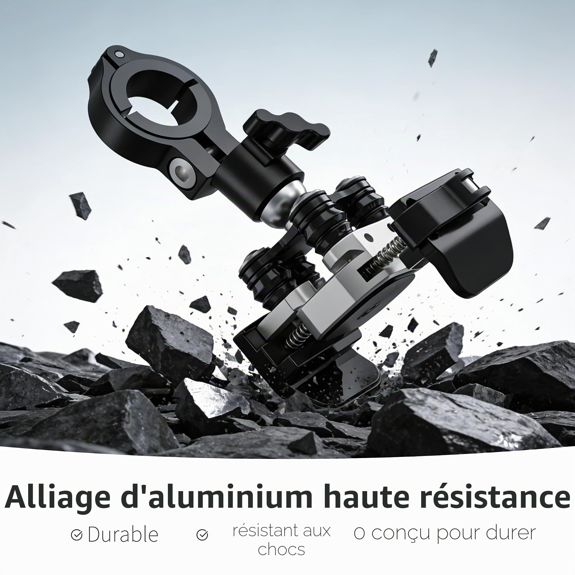 Support téléphone d'Anti-Vibrations Moto et vélo, pour iPhone | aluminium avec amortisseur de vibrations, rotatif à 360° pour moto, vélo et scooter, pour iPhone 17/Air/16 Pro Max et phones