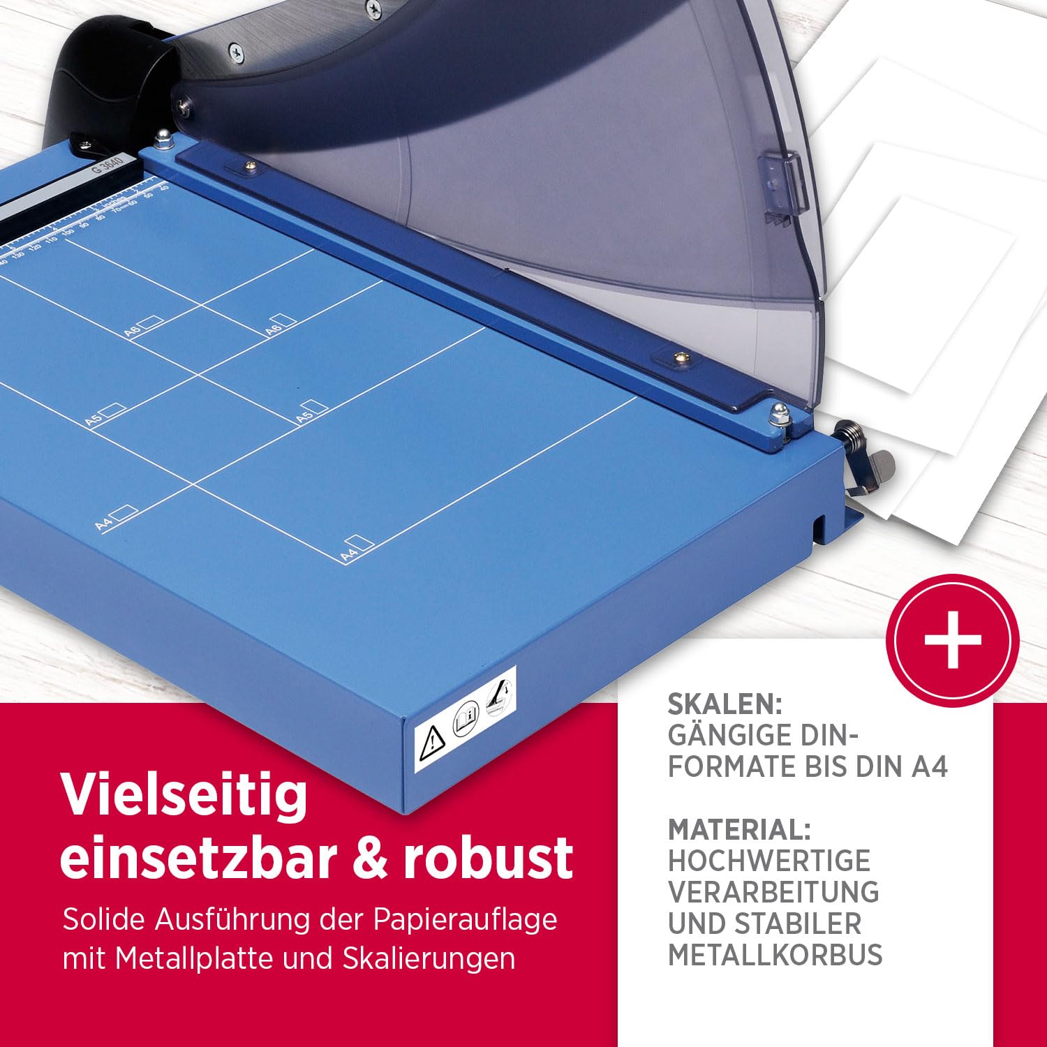 Olympia G 3640 Premium Hebelschneider | hochwertiger Papierschneider A4 bis zu 40 Blatt | 360 mm Arbeitsbreite | Fingerschutz & automatische Fixierung | Papierschneidemaschine | Schneidegerät | blau