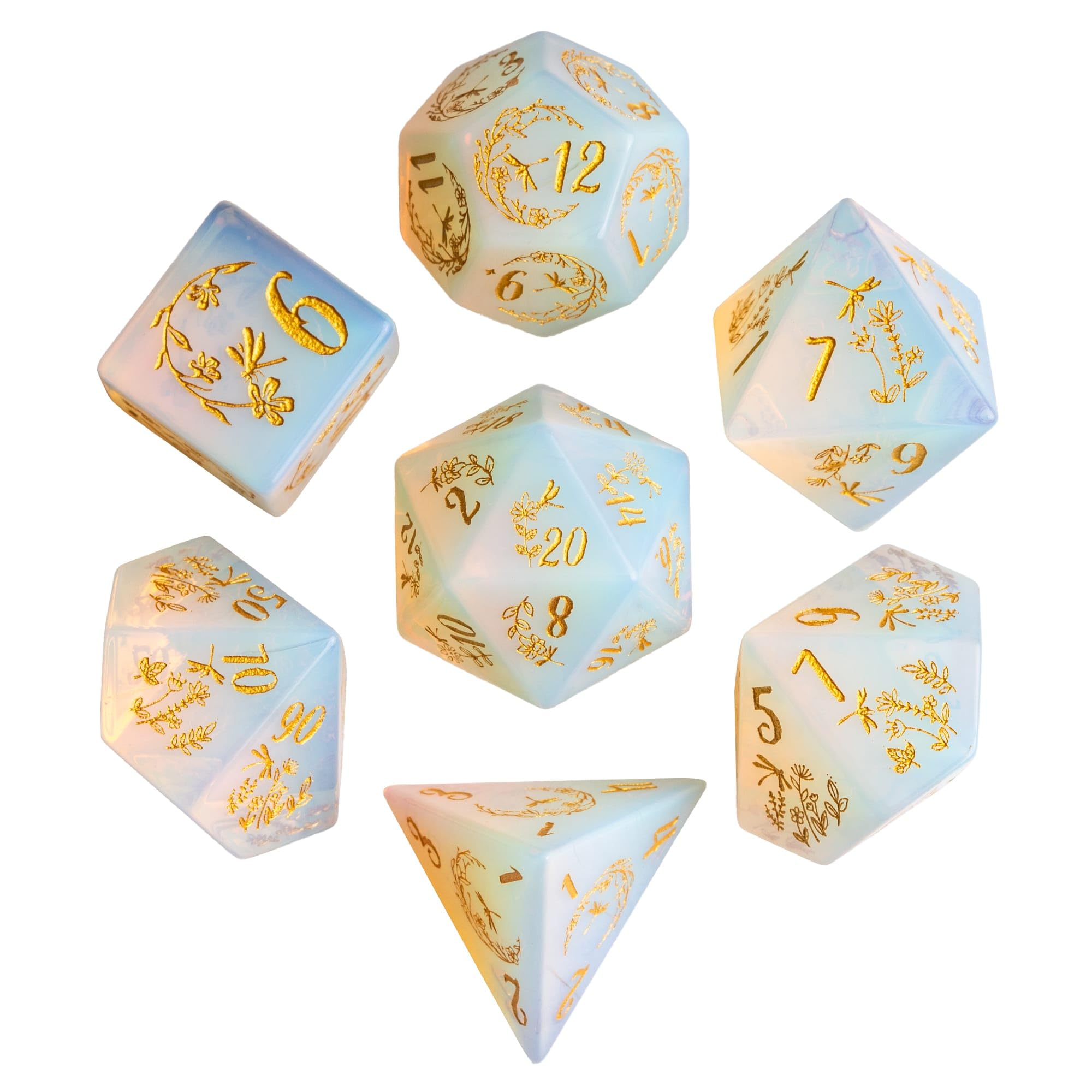 UDIXI Opal Stone DND Dice Set, 7PCS Gemstone Dice Set D&D with Gift Case for Role Playing Games (Dragonfly and Flower) โ image 1
