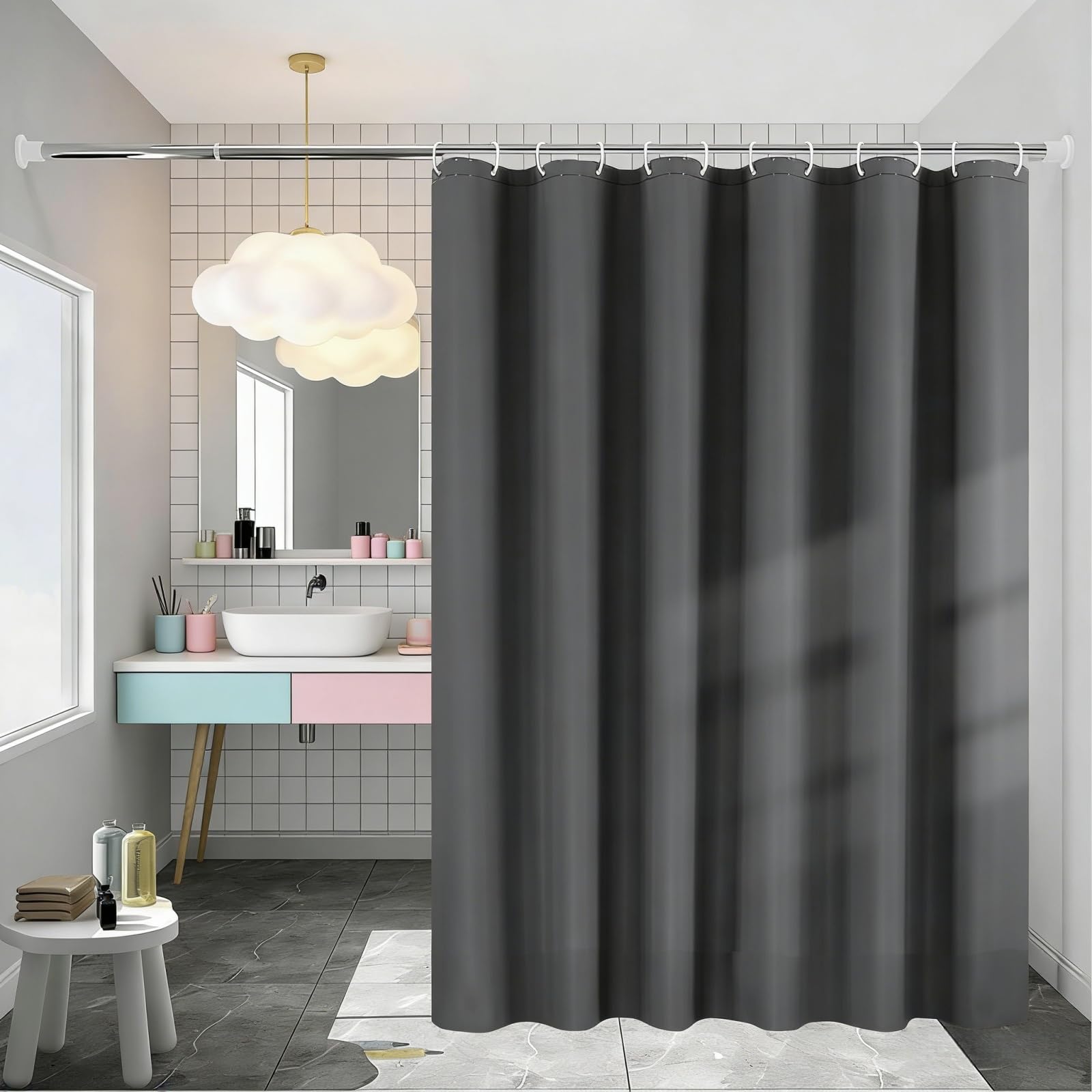 Wasserdicht Duschvorhänge 220 x 240 cm Wasserdicht Anti-Schimmel Duschvorhang Maschinenwaschbar für Badezimmer, Badewanne, Grau