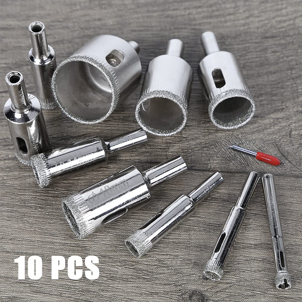 JOHOUSE Diamond Drill Bit Set, 10PCS Hole Saw Set for Granite Stone, Glass, Porcelain, Marble