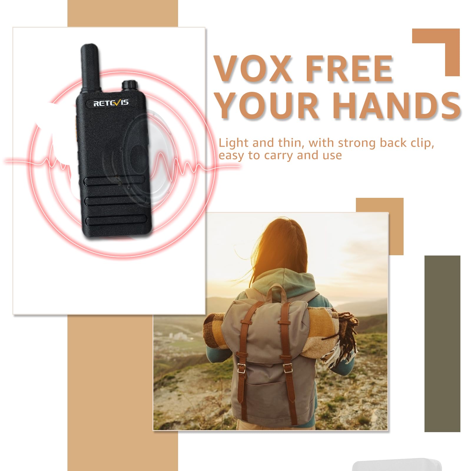 Retevis RT622P Walkie Talkie Leggero, PMR446 Radio Walkie Talkie Ricaricabile USB C, 1620mAh, VOX Radio Vivavoce Portatile a 2 Vie con Auricolare per la Famiglia, Vendita al Dettaglio (2 Pezzi, Nero)