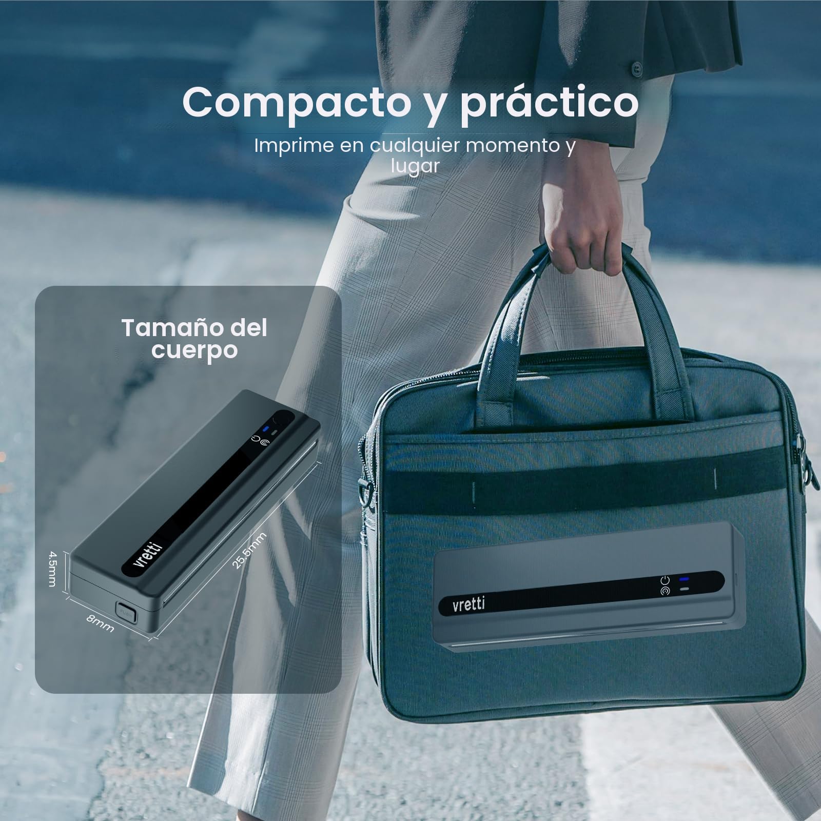 vretti PB821 Impresora térmica portátil A4 Bluetooth Android iOS