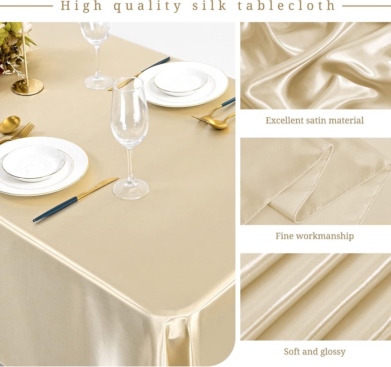 12 Pack Champagne Satin Tablecloth, 57 x 108 Inch Silky Satin Table Cloth, Rectangle Bright Silk Tablecloth Smooth Fabric Table Covers Overlay Silky Table Decoration for Wedding Party Banquet Birthday