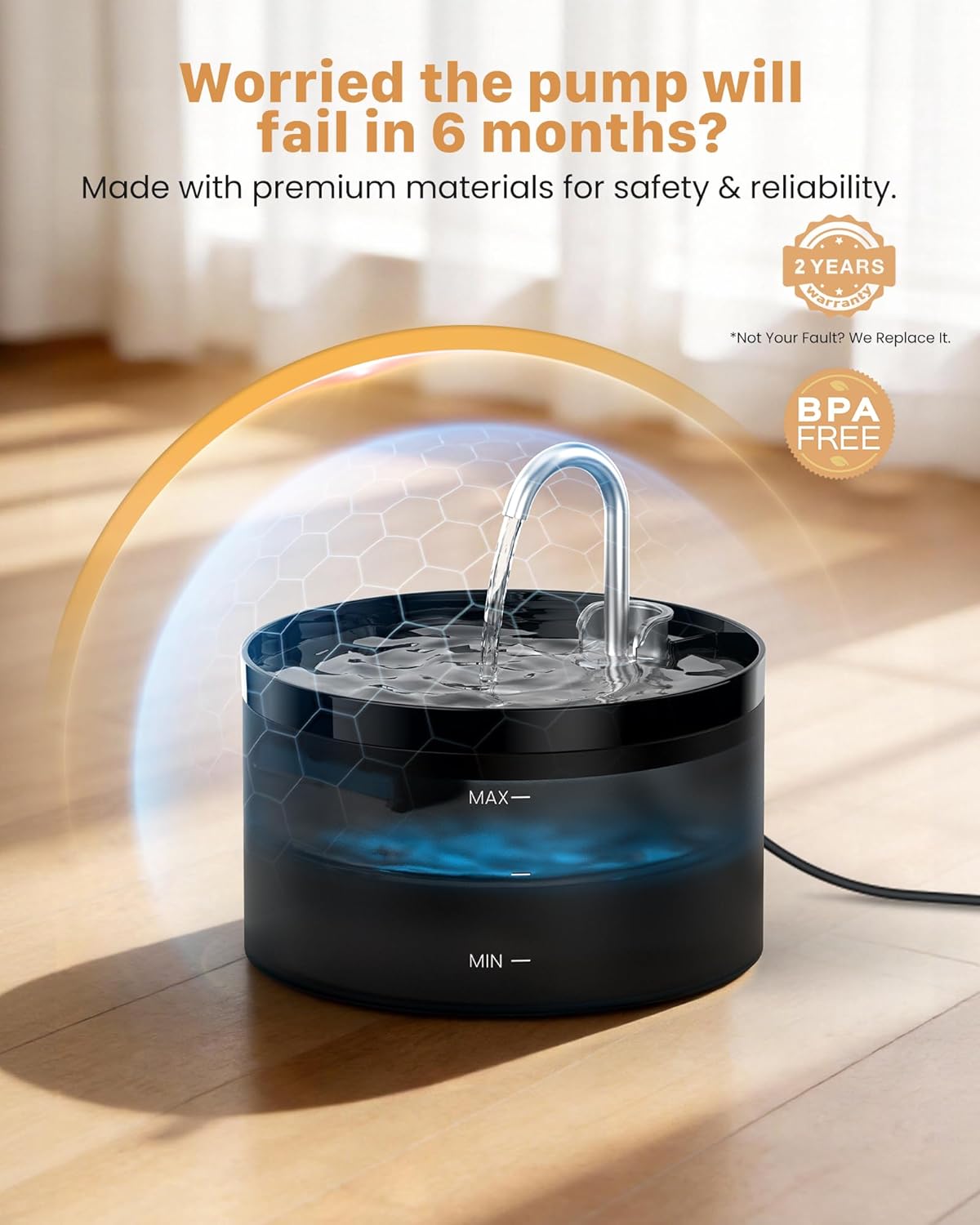 Cat Water Fountain: Dog Bowl Fountains - Automatic Pet Dispenser - Dogs Drinking Waterer Bowls Indoor - Auto Watering Dish Supplies - Easy Cleaning Animal Machine - Quiet 67oz/2L Kitty Drink Fountain - Image 3