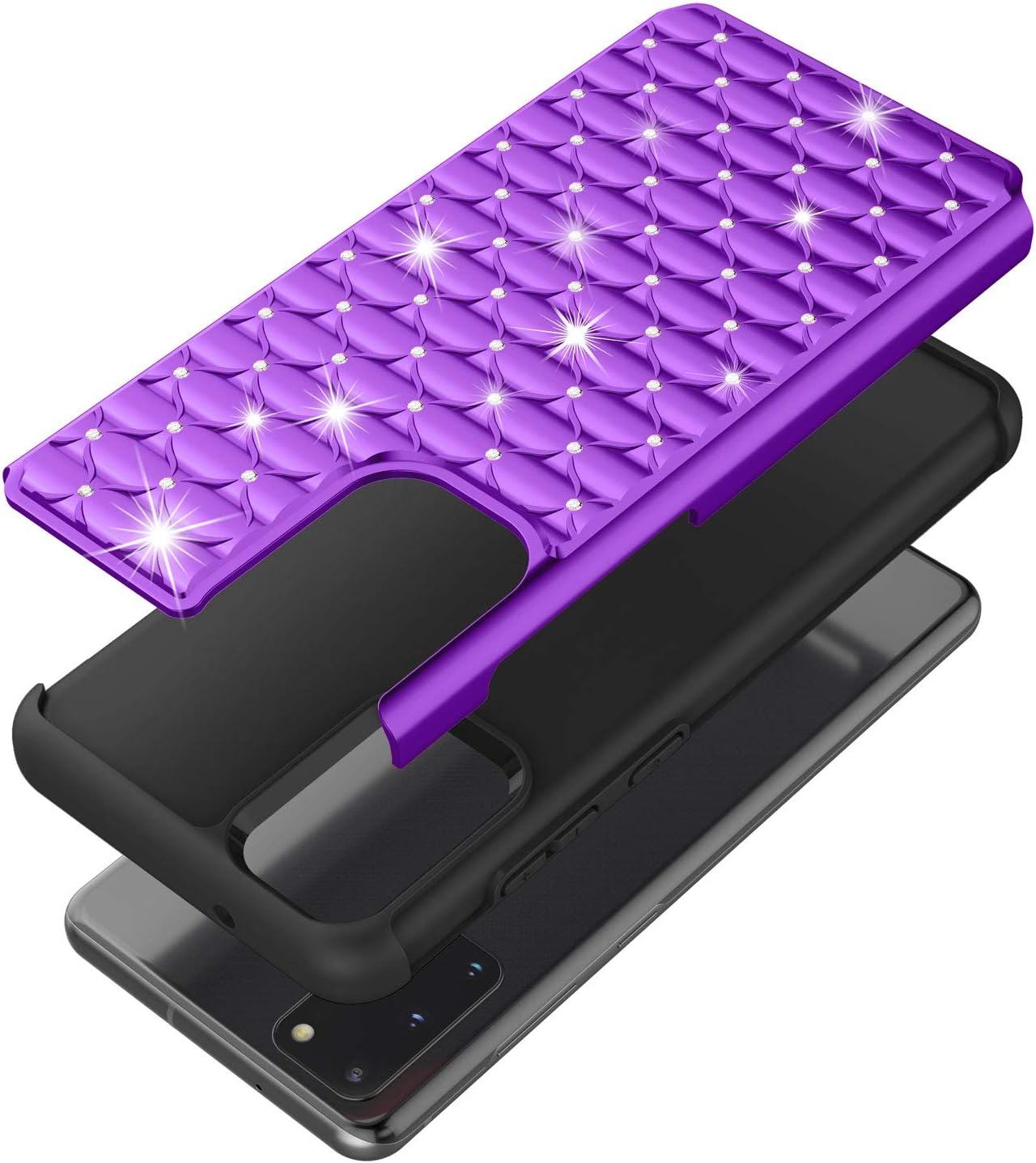 TILL for Galaxy S20 Case, S20 5G Phone Case for Girl Women, Studded Rhinestone Crystal Bling Diamond Sparkly Luxury Shock Absorbing Hybrid Defender Rugged Slim Glitter Case Cover [Purple]
