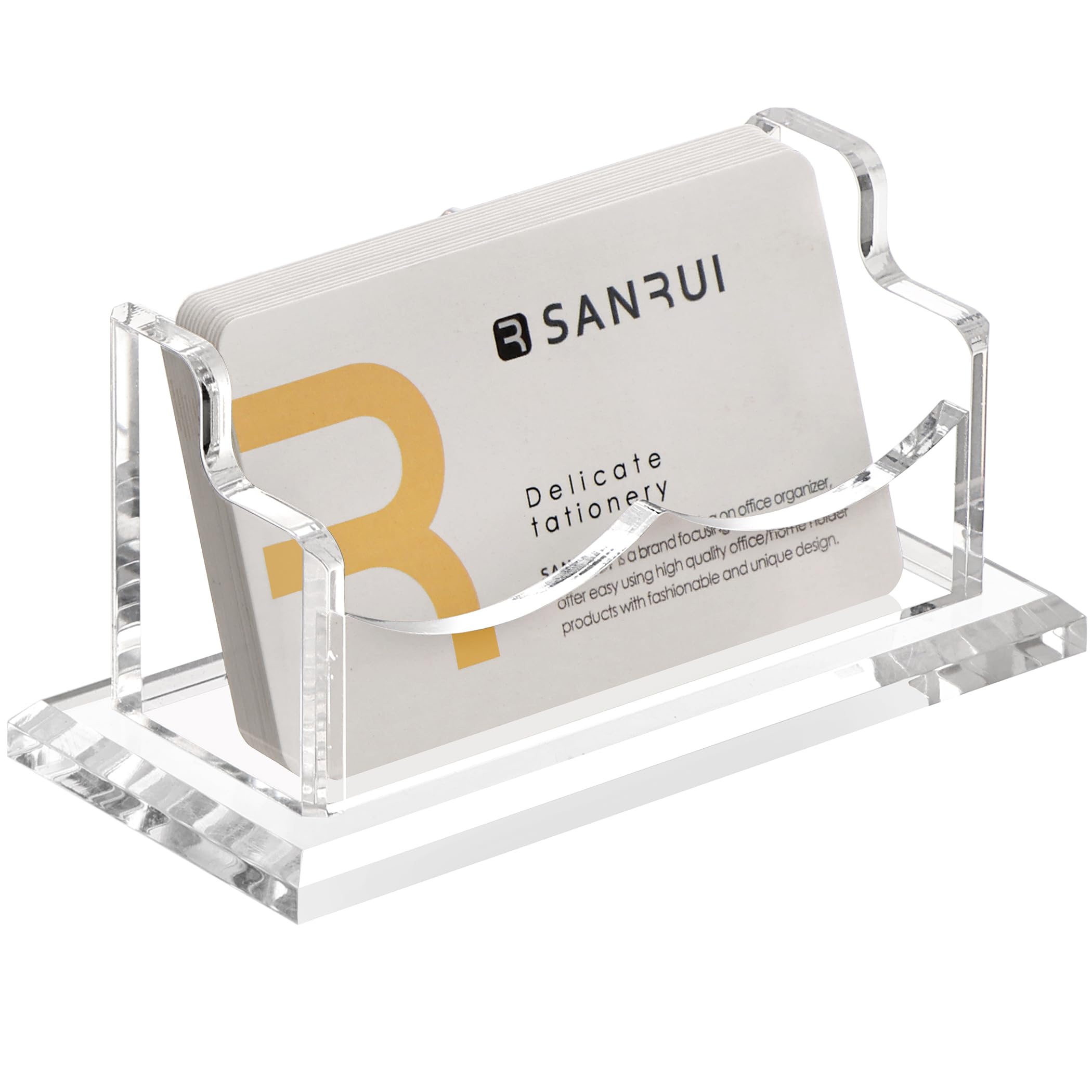 SANRUI Clear Horizontal Business Card Holder Stand for Desk Acrylic Desktop Display Name Cards Holders Organizer Storage Rack
