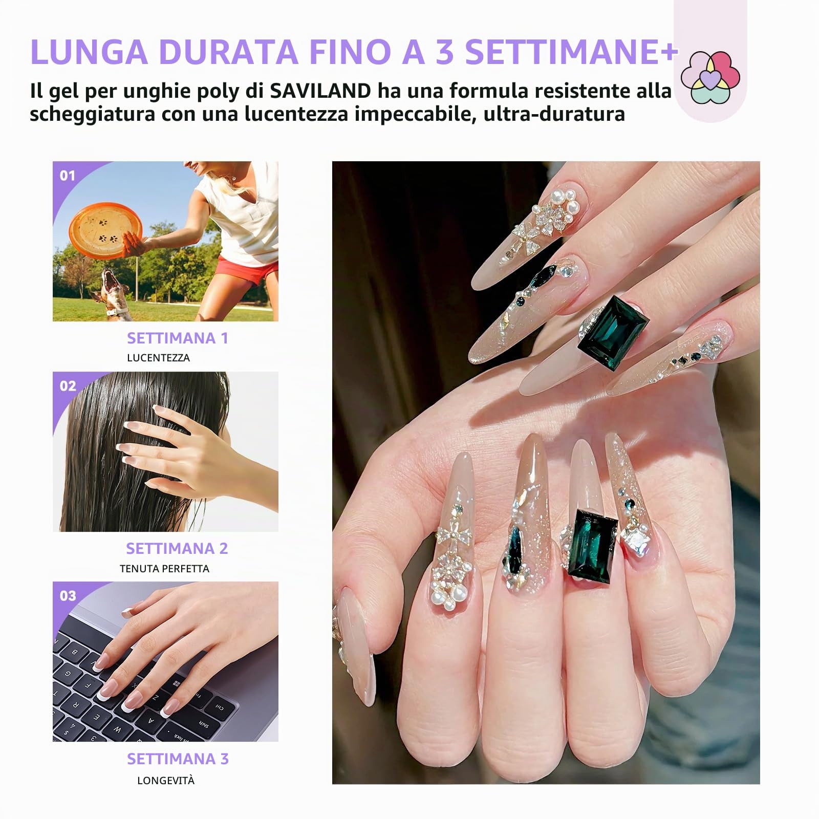 SAVILAND Kit Ricostruzione Unghie Gel Completo, 36 Colori 15g Poly Gel per Unghie Kit con Mini Lampada U V, Base Coat, Top Coat e Strumenti per Unghie, Ideale per Fai Da Te a Casa