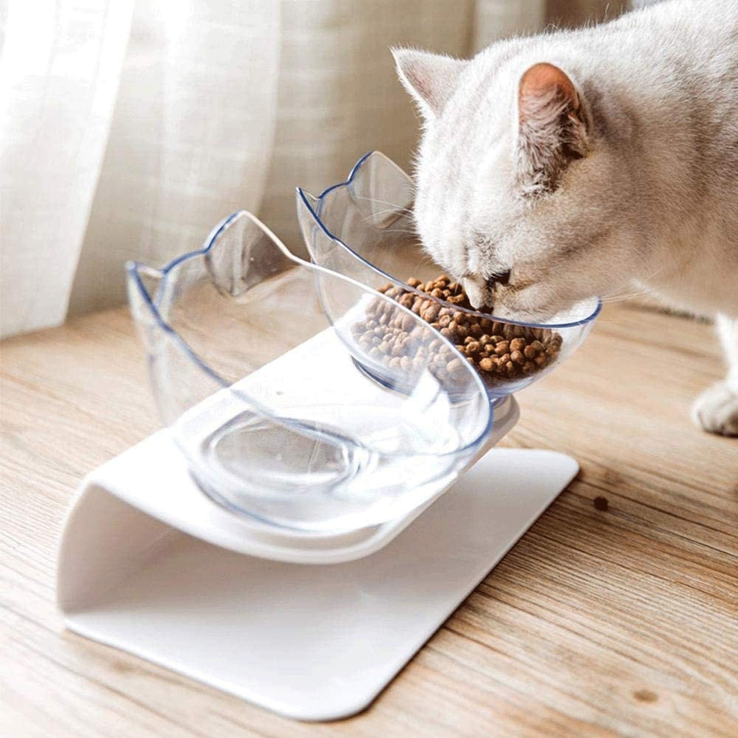 Double Cat Bowl with Raised Stand, Cat Bowl Pet Food Feeder,15° Tilted Anti-Slip Transparent Cat Food and Water Bowl, Protect Pets Cervical Vertebra, Detachable Pet Bowl for Cats and Dogs 8 71O3rhl0bUL. AC SL1500